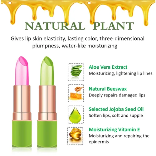 Vista 4 de 2 lápices labiales de aloe vera, bálsamo labial hidratante de larga duración, barra de labios nutritiva, lápiz labial, bálsamo labial, cambio