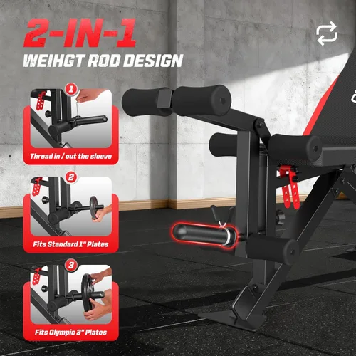 Vista 6 de OPPSDECOR 1200LBS Weight Bench with Wide-Range Leg Extension & Curl (Full ROM), Adjustable Workout Bench Press with Wheels & Handle, Incline/Flat