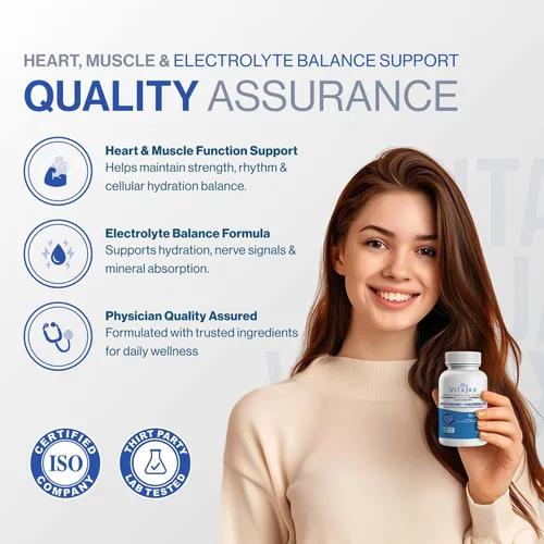 Vista 3 de Suplemento de potasio y magnesio de 1000 mg 90 cápsulas Suplemento de magnesio y potasio para el corazón, calambres en las piernas, equilibrio