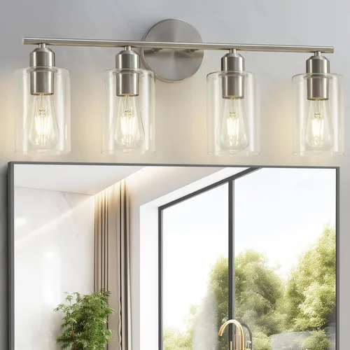 Vista 23 de Luminarias de baño de 2 luces, luces de tocador modernas negras con pantallas de vidrio esmerilado blanco lechoso, lámpara de pared de baño