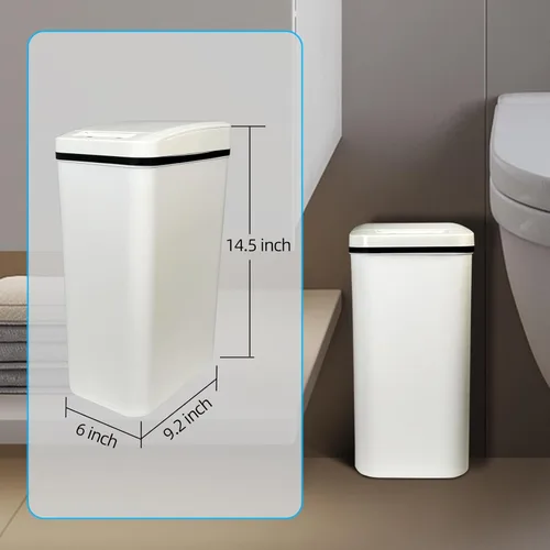 Vista 4 de Basurero de baño sin contacto de 2.6 galones, bote de basura delgado e inteligente con sensor de movimiento, color blanco impermeable