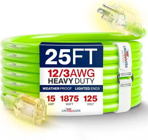 Vista 31 de Cable de extensión SJT de 12/3 300 V con luz LED para uso en interiores y exteriores con enchufe con iluminación LED Amarillo