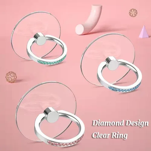 Vista 5 de Soporte para anillo de teléfono celular con diamante transparente, rotación de 360, compatible con iPhones (2 plateados, 2 rosas)