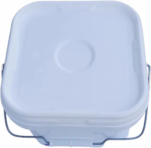 Vista 4 de Cubo de cubo de 2 galones de almacenamiento de grado alimenticio libre de BPA cuadrado con tapa y mango de metal, contenedor de plástico blanco