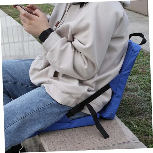 Vista 4 de Cojín portátil para silla al aire libre con soporte para la espalda, tela Oxford y algodón perlado, almohadilla de asiento de estadio para camping