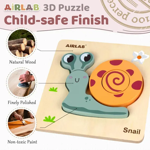 Vista 3 de Rompecabezas de madera para niños pequeños, rompecabezas con forma de animales, juguetes educativos, regalo para niños y niñas, bebé, viaje