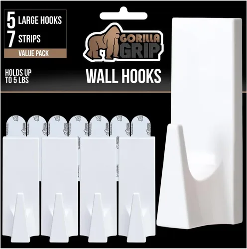 Vista 12 de GORILLA GRIP Ganchos de pared reutilizables resistentes para colgar, fácil de instalar, se pegan en el gancho adhesivo extraíble, sin daños