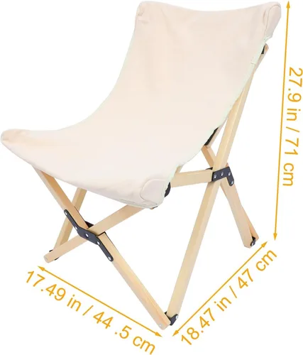 Vista 3 de Zerodeko Portable Folding Camping Chair with Sturdy Pine Wood Frame and White Canvas Lightweight Outdoor Stool for Fishing Hiking Sketching Picnic