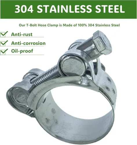 Vista 3 de Abrazaderas de manguera T-Bolt, abrazaderas de tubo ajustables para servicio pesado de 44-47mm, acero inoxidable 304 y banda ancha para abrazaderas