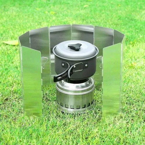 Vista 6 de Ohuhu - Parabrisas para estufa de campamento, pantalla de 8/10/12 placas de aluminio plegable portátil para camping, parabrisas, pantalla de viento