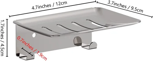 Vista 2 de Jabonera para ducha, soporte autoadhesivo para jabón de 4 ranuras para baño, soporte de jabón de ducha montado en la pared con gancho, bandeja