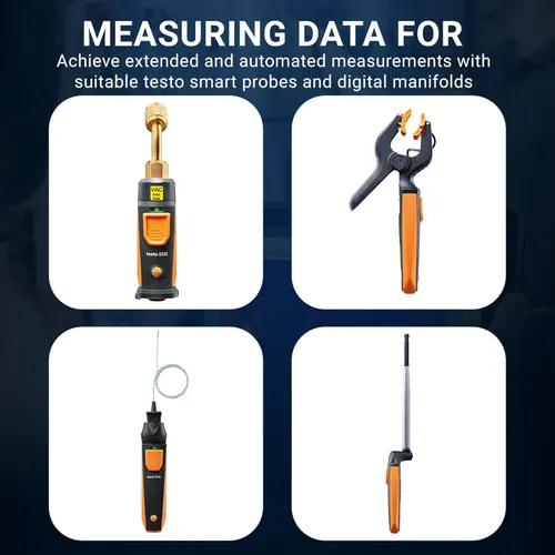 Vista 7 de Testo 550s Smart Kit - Colector digital con válvula de 2 vías, sondas de temperatura 115i (x2), sonda de vacío 552i, juego de mangueras