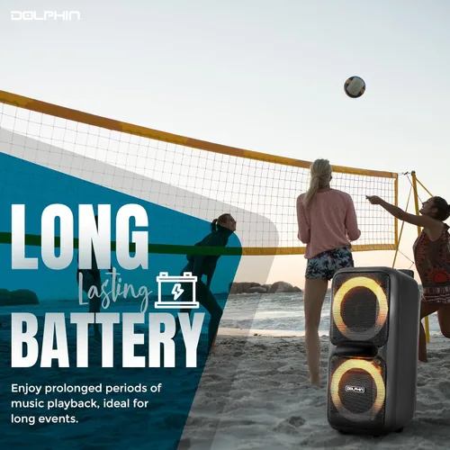 Vista 7 de Altavoz de Fiesta Dolphin SP-2080RBT Dual de 8 Pulgadas de Alta Potencia Portátil Bluetooth, Micrófono Inalámbrico, Bajo Profundo, Luces LED