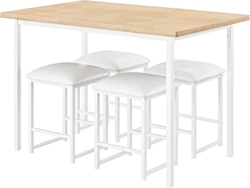 Vista 8 de VECELO Mesa y sillas de cocina para 4, juego de comedor con sillas/taburetes de poliuretano, marco de metal resistente, mesa de madera, diseño que