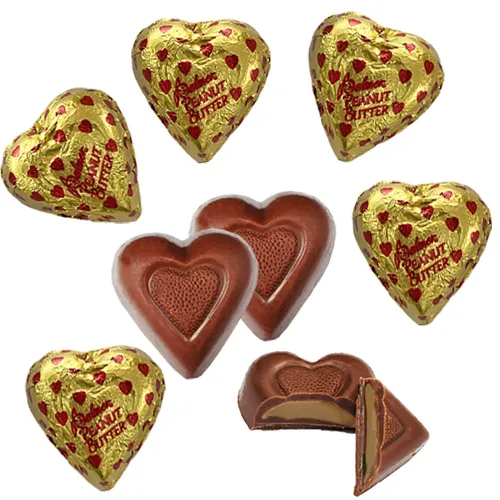 Vista 4 de Fruidles Corazones cremosos de chocolate con mantequilla de maní con leche de San Valentín, golosinas navideñas, láminas envueltas individualmente
