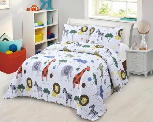 Vista 15 de Colcha edredón de 2 piezas tamaño Twin para niños/adolescentes varones, dinosaurios, verde militar, azul, naranja, multicolor, ropa de cama nueva