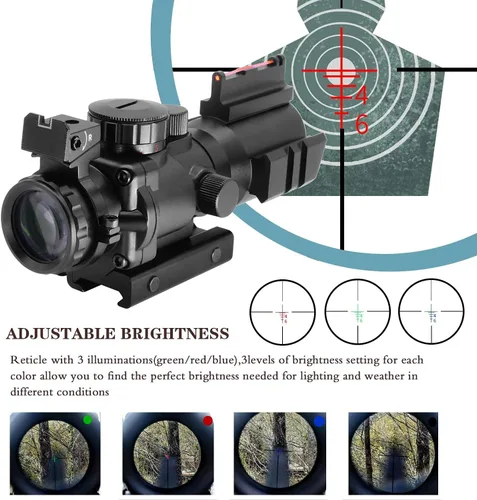 Vista 6 de Mira telescópica Beileshi Optics para rifle, miras tácticas 4x32 con retícula iluminada en rojo y retícula grabada en vidrio con 4X de aumento