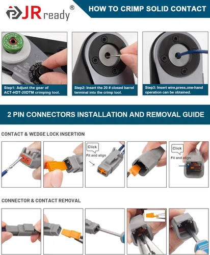 Vista 6 de JRready Deutsch DTM - Juego de 4 conectores de 2 pines, conectores de cable eléctrico impermeables IP67 con tamaño 20 contactos sólidos 20-22AWG