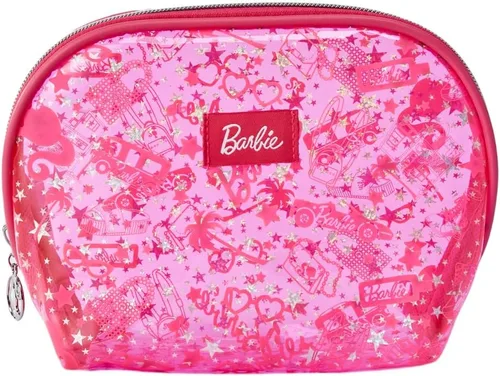 MINISO Barbie Collection - Bolsa de cosméticos translúcida con cremallera, bonitas, elegante, rosa, rojo, organizador de belleza, artículos de