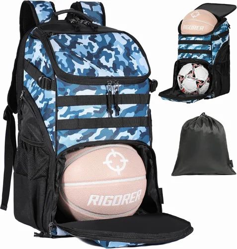 Vista 10 de TRAILKICKER Basketball Bag Backpack with Ball Holder Multi-Sport Backpack for Soccer Volleyball Football Baseball Helmet