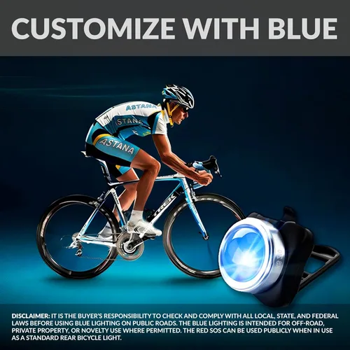 Vista 2 de OPTIKS-Luz trasera azul para bicicleta: 220 lúmenes - USB recargable -10 horas máx. - Resistente al agua - 5 modos - LED azul - o rojo SOS - Luces