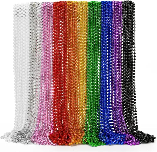Vista 13 de EOBOH 144 cuentas de Mardi Gras, 12 tipos de collares de cuentas metálicas, suministros de fiesta, collar de Mardi Gras de 33 pulgadas, accesorios