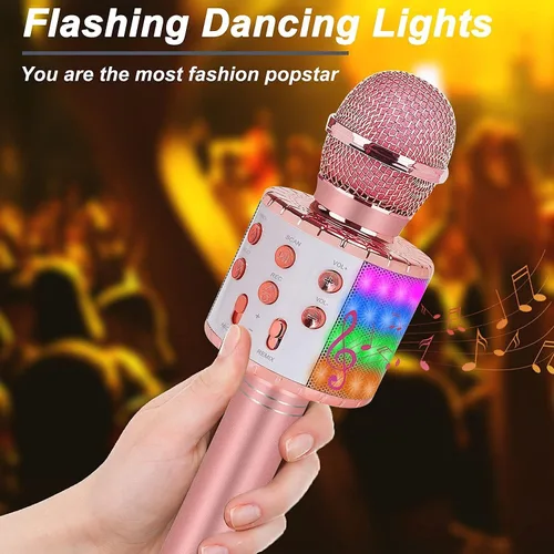 Vista 4 de Micrófono de karaoke Bluetooth inalámbrico: micrófono de karaoke con luces LED para adultos y niños que cantan - Juguetes perfectos para regalos