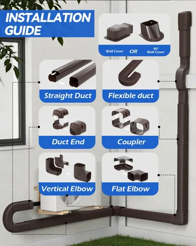 Vista 6 de Kit de cubierta de tubería decorativa de PVC de 3 pulgadas y 17 pies: kit de cubierta de línea dividida sin conductos para mini aire acondicionado