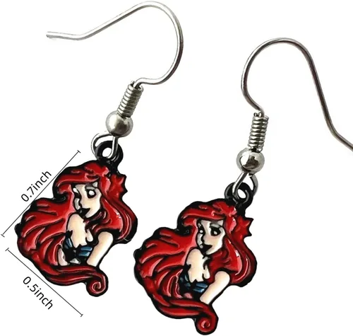 Vista 2 de Dibujos animados Bella Durmiente Nieve Whit Little Mermaid Belleza y Bestia Brav Moana Pendientes Stud