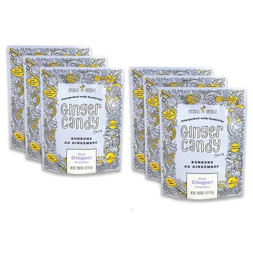 Vista 27 de Gem Gem Caramelos de jengibre masticables de sabor a limón, muestras de degustación de 1.25 oz