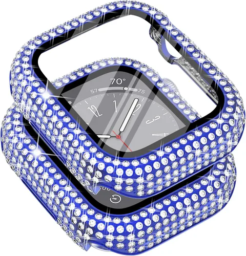 Vista 38 de Surace - Carcasa compatible con Apple Watch de 1.65 pulgadas con protector de pantalla de cristal templado, diseño brillante con 300 diamantes
