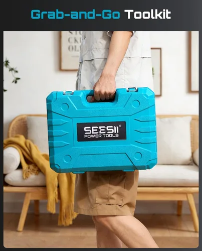 Vista 9 de Seesii Kit de herramientas de taladro inalámbrico de 21 V, juego combinado de herramientas eléctricas de 190 piezas, kit de herramientas de mano