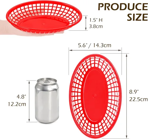 Vista 3 de Kingrol Paquete de 50 cestas ovaladas de comida rápida, 8.9 x 5.6 x 1.5 pulgadas, canasta de almacenamiento de plástico para el hogar, oficina