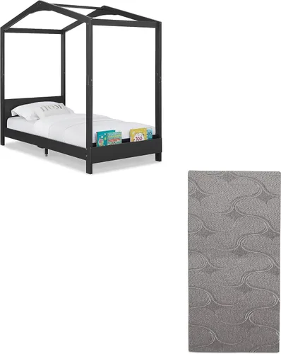 Vista 10 de Delta Children Poppy House - Cama individual de madera, cama con plataforma, no necesita somier, color gris