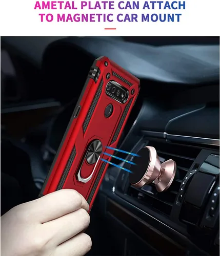 Vista 3 de TJS Compatible con LG K51, LG Q51, LG Reflect Case, con protector de pantalla de vidrio templado anillo de metal soporte magnético Funda protectora