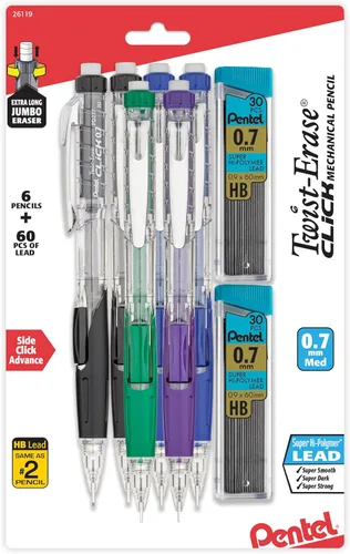 Vista 7 de Pentel Lápiz Mecánico Twist-Erase Click (0.5mm), Paquete de 6 Lápices con 2 Paquetes de Repuestos de Mina (PD275TLBPS6M)