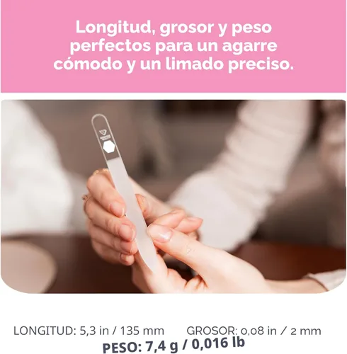 Vista 3 de Bona Fide Beauty Limas de uñas de vidrio checo para uñas naturales (transparente) - 1 pieza Lima de uñas de cristal, lima de vidrio nano con estuche