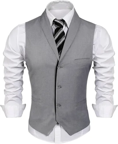 Vista 8 de COOFANDY Chaleco de Traje para Hombre de Corte Ajustado Formal de Negocios Chaleco de Vestir Chaleco Casual de Boda Negro