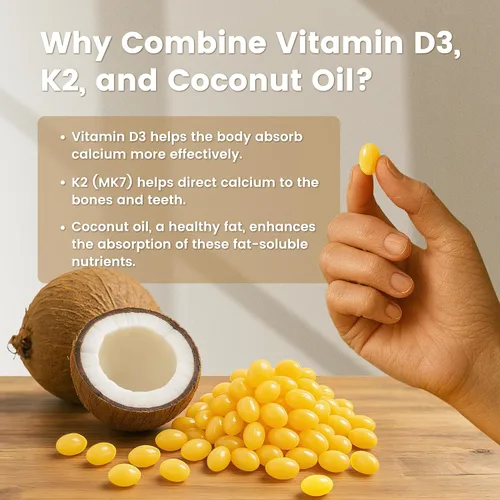 Vista 4 de VEV Corefeel Vitamina D3 K2, 5000 UI D3 100mcg K2 (MK 7), 300 cápsulas blandas, suplemento de vitamina D y K 2 en 1 con aceite de coco, apoya