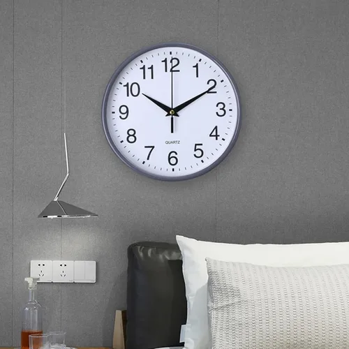 Vista 7 de Reloj de pared redondo de moda estilo simple de alta precisión funciona con pilas, fácil de leer y sin tictac, reloj de cuarzo para decoración