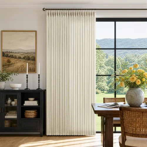 Vista 45 de Juego de 2 paneles de cortinas plisadas naturales de lino triple de 96
