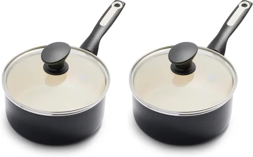 Vista 9 de GreenPan Rio Cacerola de cerámica saludable, antiadherente, de 2 cuartos, con tapa, sin PFAS, apta para lavavajillas, color negro