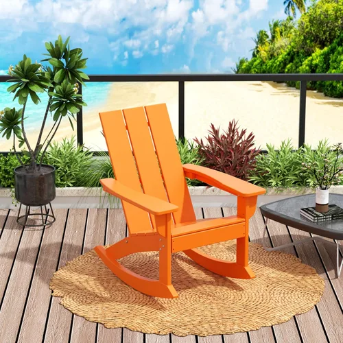 Vista 32 de WO Home Furniture Silla Mecedora de Patio Moderna para Exteriores HDPE Resistente a UV y Clima (Negro)