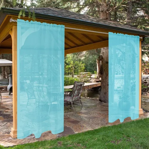 Vista 28 de SpaceDresser Cortinas traslúcidas impermeables para patio y exteriores – 2 paneles de cortina transparente con bolsillo para barra para sala