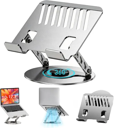 Laptop Stand for Desk - All-Metal Ergonomic Computer Stand & Laptop Riser, 360° Rotatable & Adjustable & Foldable, Laptop Holder for MacBook Gris