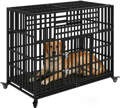 Vista 10 de Jaula indestructible para perros de 44 pulgadas, resistente y resistente, a prueba de escapes, para perros grandes y medianos, de acero a prueba