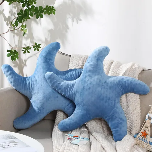 Vista 10 de Fumete Almohada con forma de estrella de mar de playa con forma de estrella de mar de 20 pulgadas, diseño de estrella de mar, bonito animal de Azul