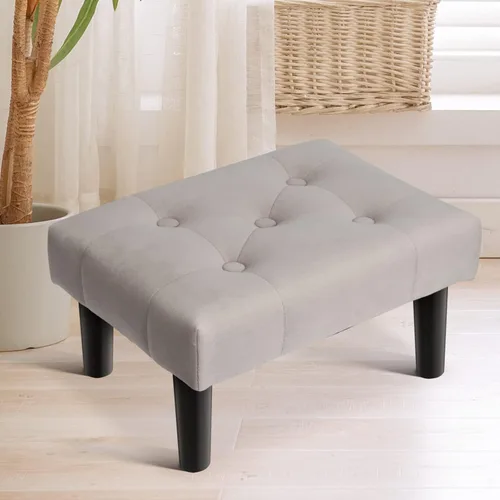 Vista 52 de HOUCHICS Taburete acolchado de piel, pequeño reposapiés otomano con patas de madera, moderno reposo rectangular para sala de estar, sofá, escritorio