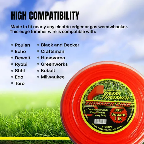 Vista 6 de FORESTER Línea de recortadora de alta resistencia: cuerda universal para recortar hierba de borde redondo o cuadrado, se adapta a la mayoría