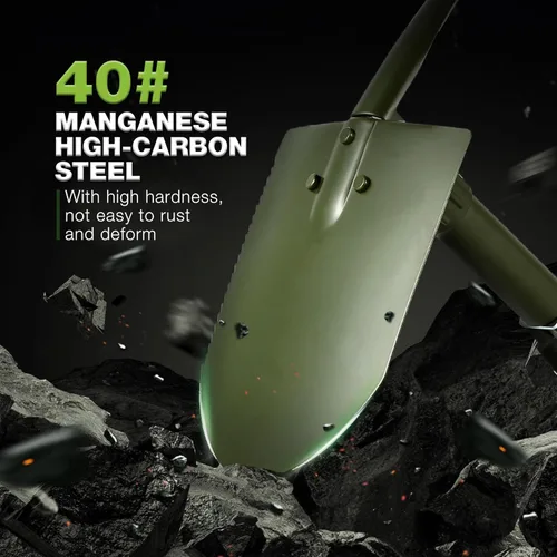 Vista 4 de REDCAMP - Pala plegable militar de 23" para campamento con cubierta, pala portátil con acero de alto manganeso, herramienta táctica para cavar